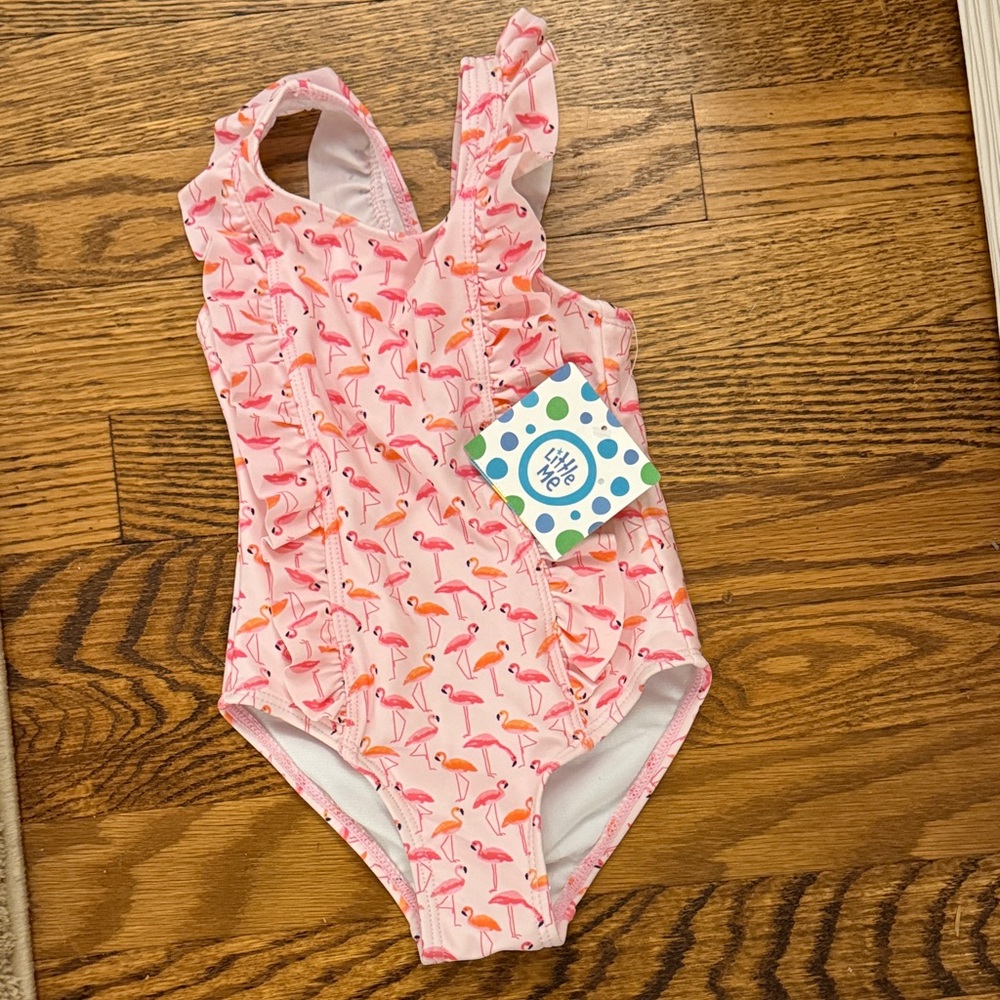 NWT Little Me Pink Flamingo One Piece Swimsuit